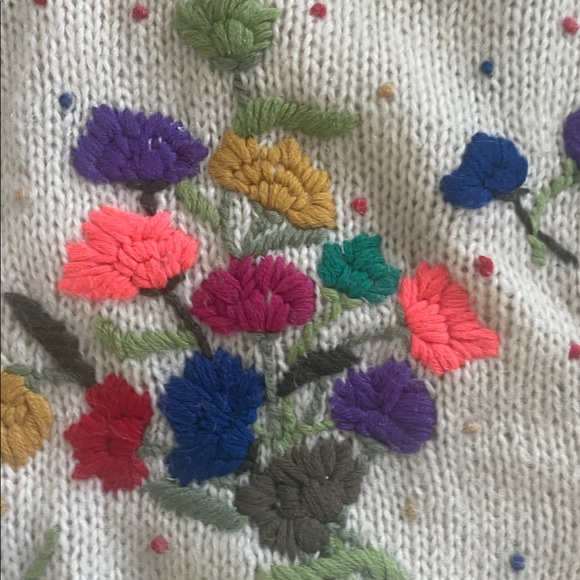 VTG 50s De L' Orsa Campus Casuals Women Large Flower Knit Cardigan Sweater - Picture 8 of 8